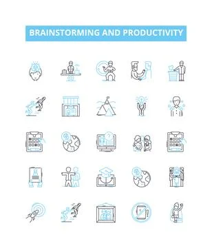 Brainstorming and productivity vector line icons set. Brainstorming イラスト素材