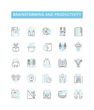 Brainstorming and productivity vector line icons set. Brainstorming イラスト素材