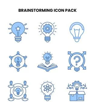 Brainstorming Blue Icons Pack Illustrazione stock
