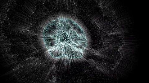 Brainstorming concept. Abstract illuminated brain turning around on dark Stock Footage 121796705