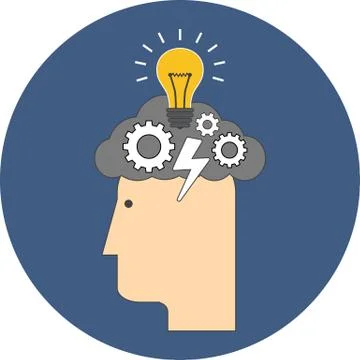 Brainstorming concept. Flat design. Icon in blue circle on white background Stock Illustration