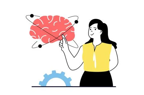 Brainstorming concept with people scene in flat web design. Woman thinking an イラスト素材