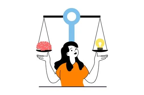 Brainstorming concept with people scene in flat web design. Woman thinking an Stock Illustration