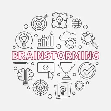 Brainstorming creative round vector outline illustration Stock Illustration