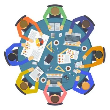 Brainstorming creative team idea discussion people flat infographic concept Stock Illustration