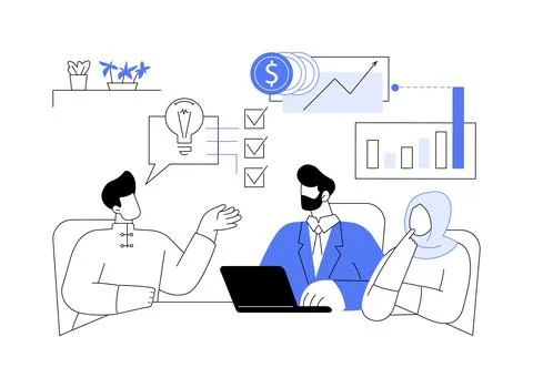Brainstorming with creative team isolated cartoon vector illustrations. Ilustración de archivo