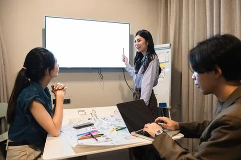 Brainstorming of a developer team, planning for group problem solving ideas Stock Photos