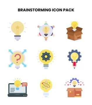 Brainstorming Flat Bundle Icons Pack Ilustración de archivo