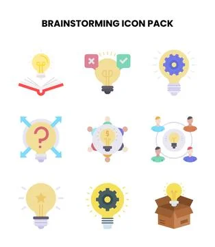 Brainstorming Flat Design Icons Pack Illustrazione stock