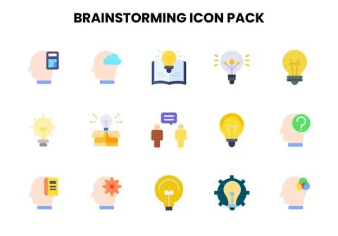Brainstorming Flat Scalable Icons Pack Ilustración de archivo
