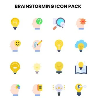 Brainstorming Flat Scalable Icons Pack Stock Illustration