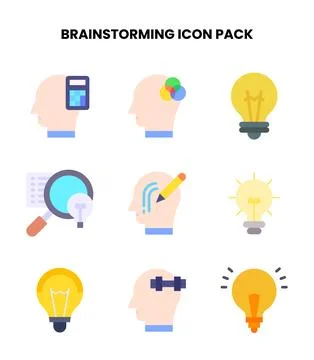 Brainstorming Flat UI Icons Pack Stock Illustration