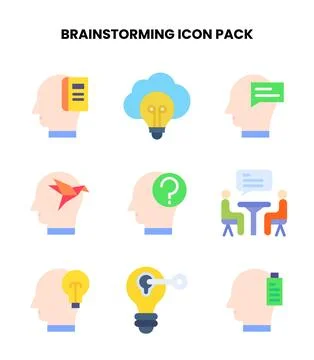 Brainstorming Flat UI Icons Pack Stock Illustration