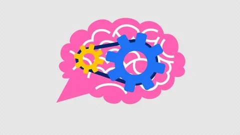 Brainstorming gears thought bubble logo in cartoon animation. Strategic thinking Stock Footage 313139536