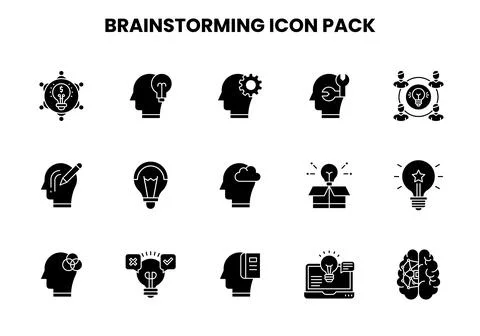 Brainstorming Glyph Bundle Icons Pack Stock Illustration