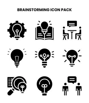 Brainstorming Glyph Icons Pack Illustrazione stock