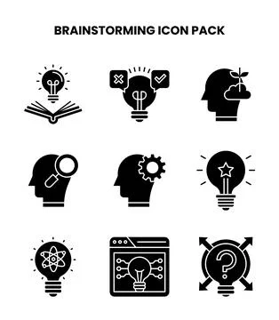 Brainstorming Glyph Vector Icons Pack Stock Illustration