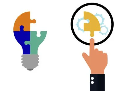 Brainstorming hand pointing out the missing piece Stock Illustration