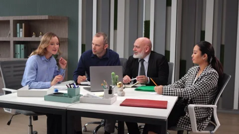 Brainstorming- happy creative office workers business people on meeting Stock Footage 247515634