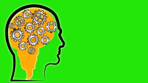 Brainstorming. Head brain and gears. Version 6 green screen Video stock 86089852
