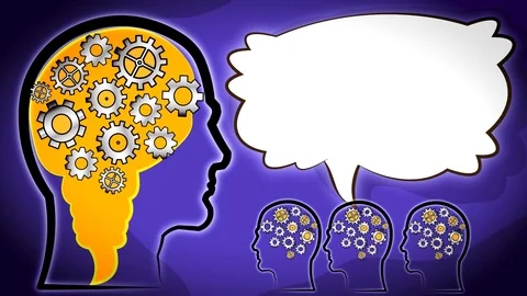 Brainstorming. Head brain and gears. Speech bubble on background. Version 1b  動画素材 86089883