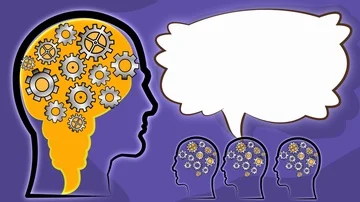 Brainstorming. Head brain and gears. Speech bubble on background. Version 1 Video stock 86089924