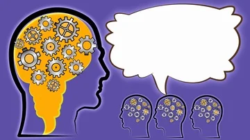Brainstorming. Head brain and gears. Speech bubble on background. Version 2 Video stock 86090034