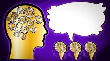 Brainstorming. Head brain and gears. Speech bubble on background. Version 8b  Stock Footage 86090064