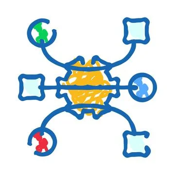 Brainstorming idea connecting many abstract elements Stock Illustration