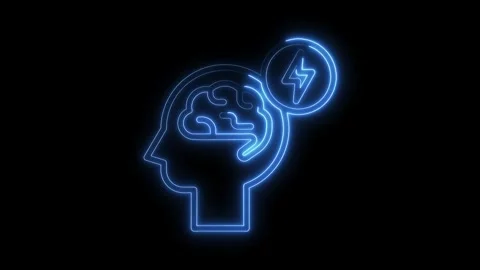Brainstorming idea generation with neon brain and lightning bolt symbol Stock Footage 322968217