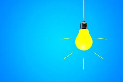 Brainstorming, idea. Glowing light bulb hanging. Illustrazione stock