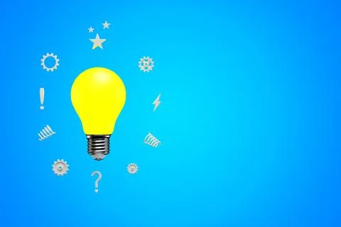 Brainstorming, idea. Glowing light bulb surrounded by gears. Illustrazione stock