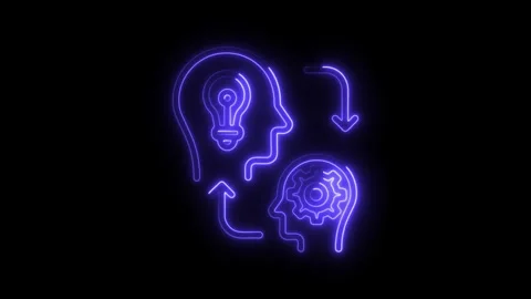 Brainstorming ideas and implementation process neon animation loop on dark .. Stock Footage 314650686