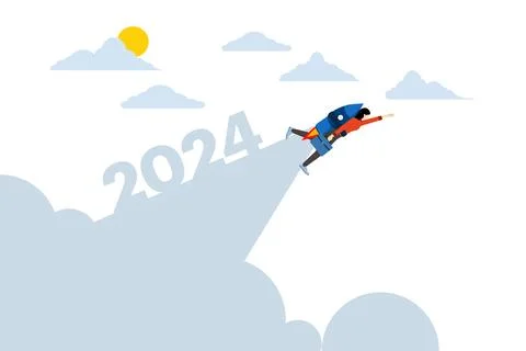 Brainstorming ideas concept, New Year 2024 with creative rocket launch. 스톡 일러스트