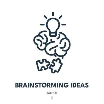 Brainstorming Ideas Icon. Solution, Creativity, Brain. Editable Stroke. Sim.. Stock Illustration