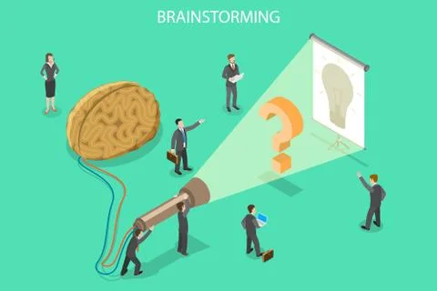 Brainstorming, innovation and solution isometric flat vector concept. Stock Illustration