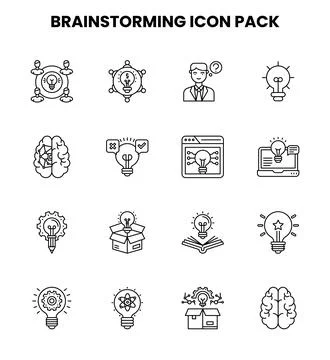 Brainstorming Line Collection Icons Pack 库存插图