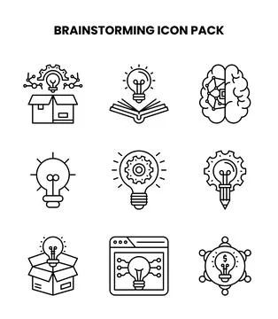 Brainstorming Line Design Icons Pack Ilustración de archivo