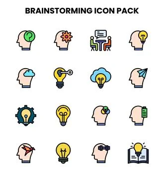 Brainstorming Lineal Color Bundle Icons Pack Stock Illustration