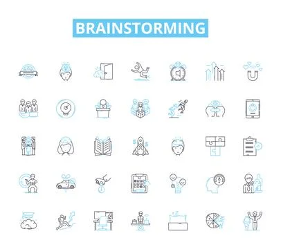 Brainstorming linear icons set. Ideation, Creativity, Innovation Stock Illustration
