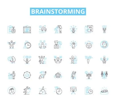 Brainstorming linear icons set. Ideation, Creativity, Innovation Illustrazione stock