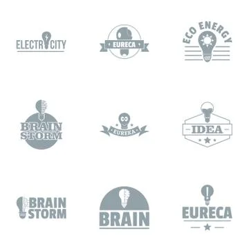 Brainstorming logo set, simple style 库存插图