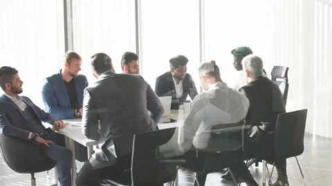 Brainstorming meeting. Creative team discussing new ideas in coworking space. Video stock 166609877