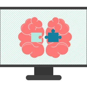 Brainstorming metaphor with computer and human brain puzzle connection vector Stockillustratie