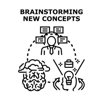 Brainstorming new concepts developing creative idea strategy Stock Illustration