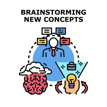 Brainstorming new concepts developing creative idea strategy Stock Illustration