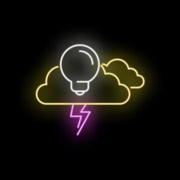 Brainstorming new ideas concept with neon lightbulb Stock Illustration