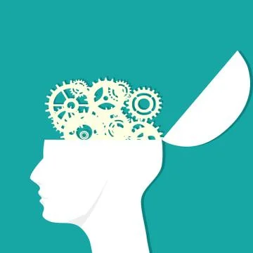 Brainstorming process concept. Human head with gear brain. vector illustratio Stock Illustration