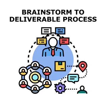 Brainstorming process delivering project results from team collaboration 库存插图