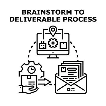 Brainstorming process for product delivery and result communication Stock Illustration